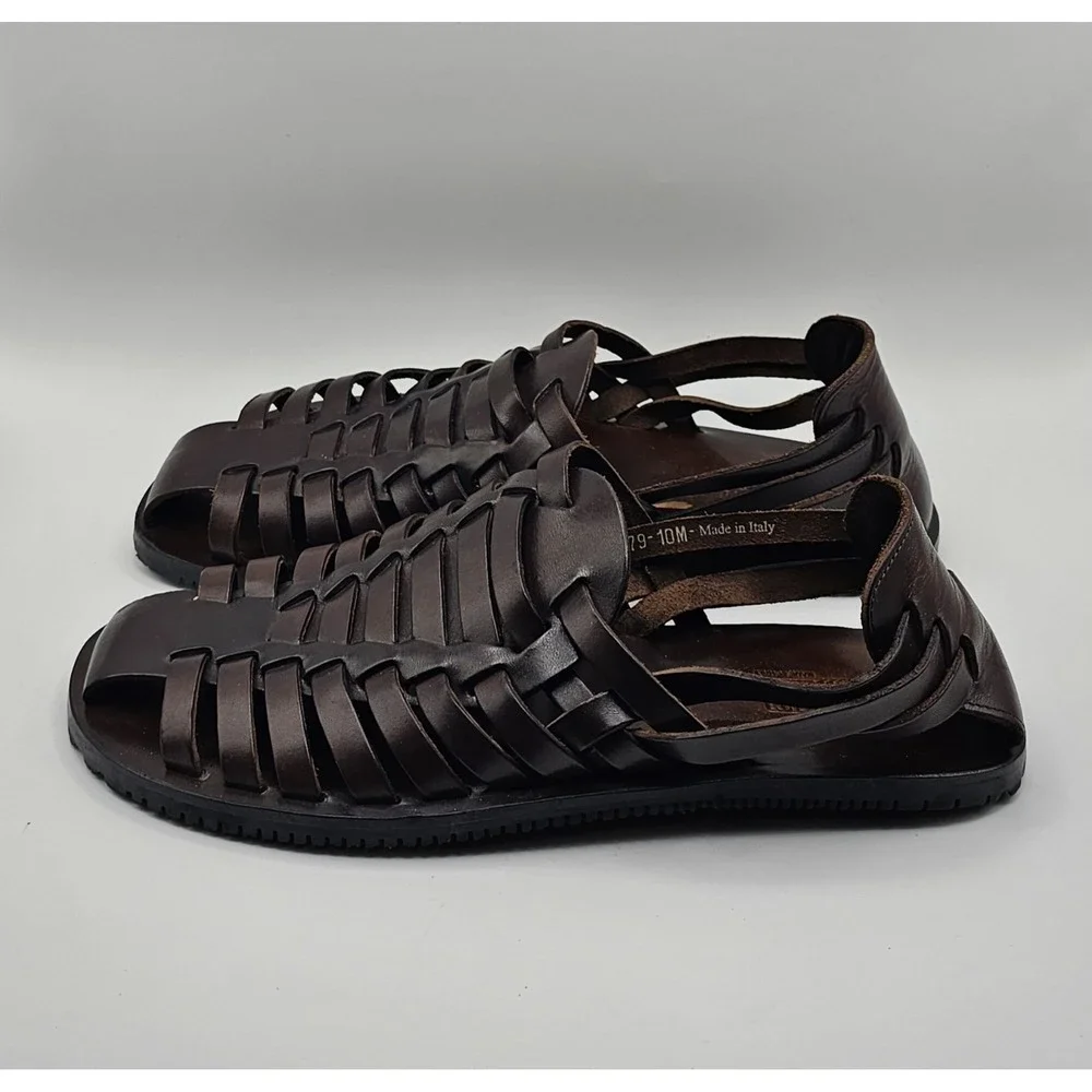 Mercanti Fiorentini Mens Woven Huarache Fisherman Sandals Brown Leather US 10